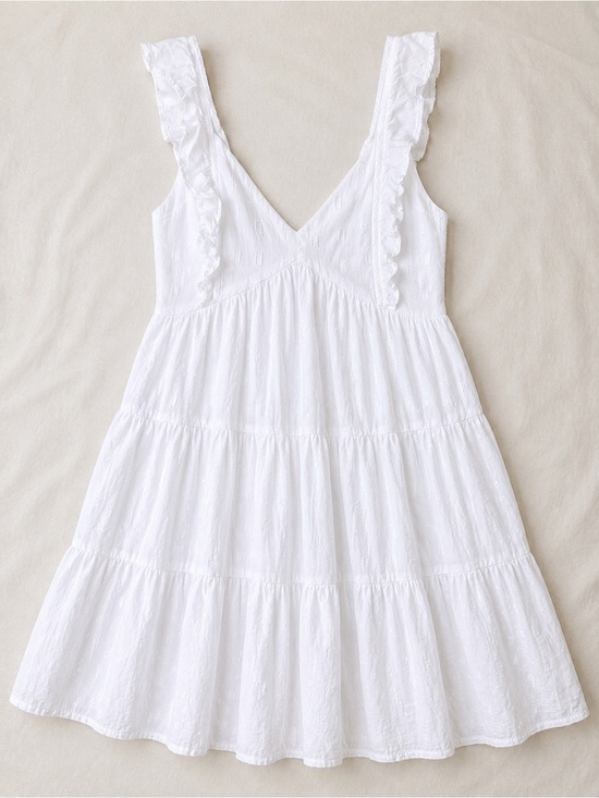 Altar'd State Dresses & Skirts - ALTAR'D STATE White Dress Swiss Dot Tiered Babydoll Mini L Coquette